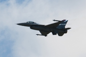 From wikipedia, an F-16 Fighting Falcon performs during the 2009 Paris Air Show.